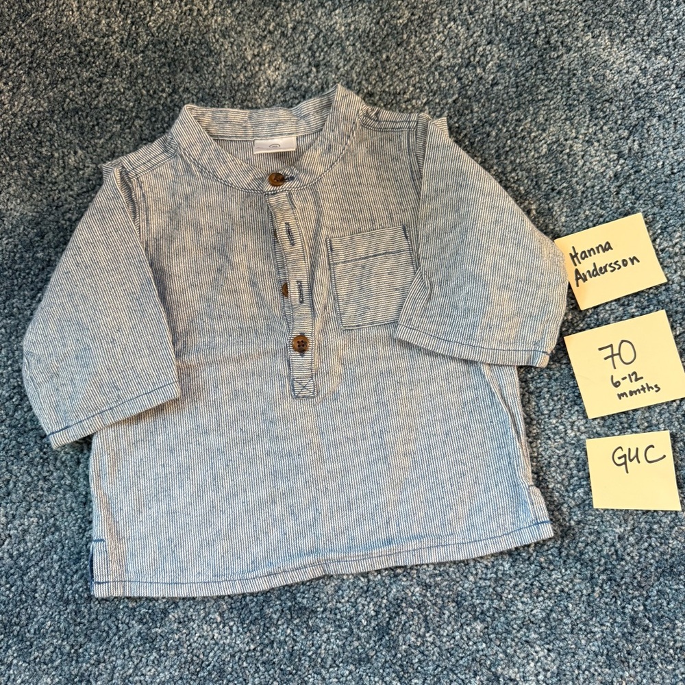 Hanna Andersson Denim Chambray ticking stripe shirt - 70 - GUC